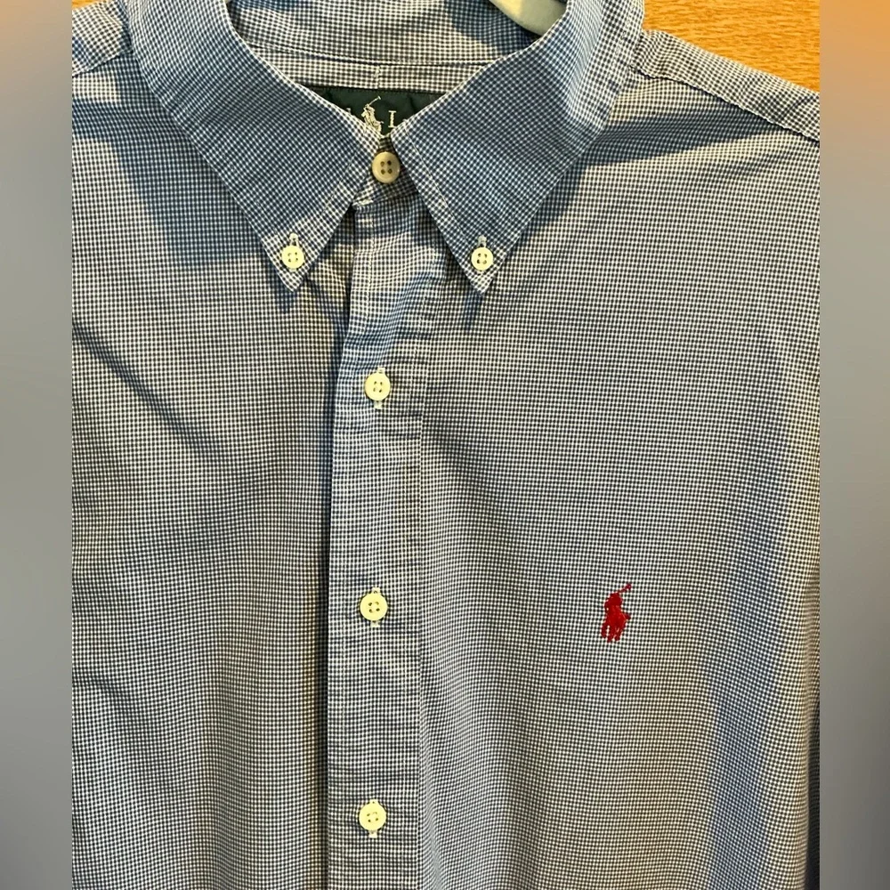 Polo Ralph Lauren Classic Fit Blue and White Check Button Down Shirt Size 17